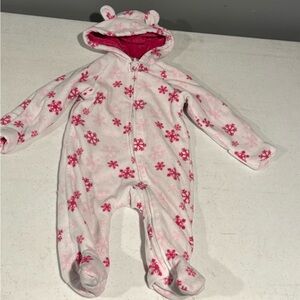 Garanimals Pink Snowflake Footed One Piece Zip Up Hooded